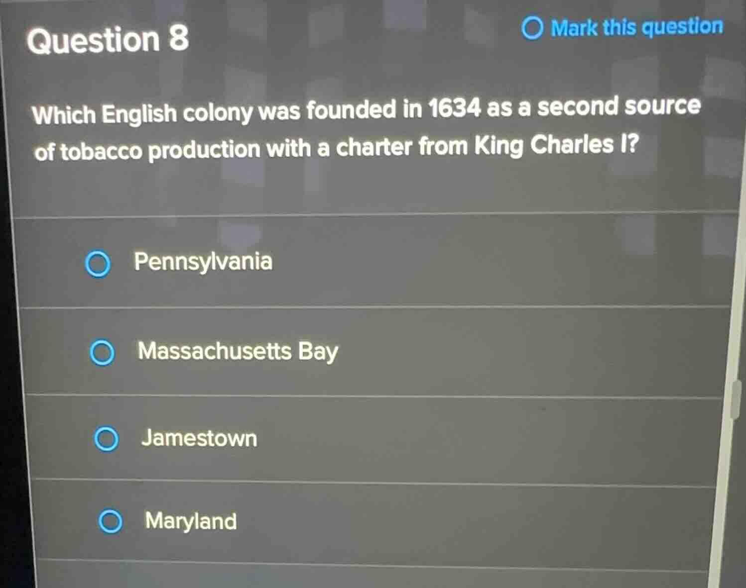 question 8 which english colony was founded in 1634 as a second source …