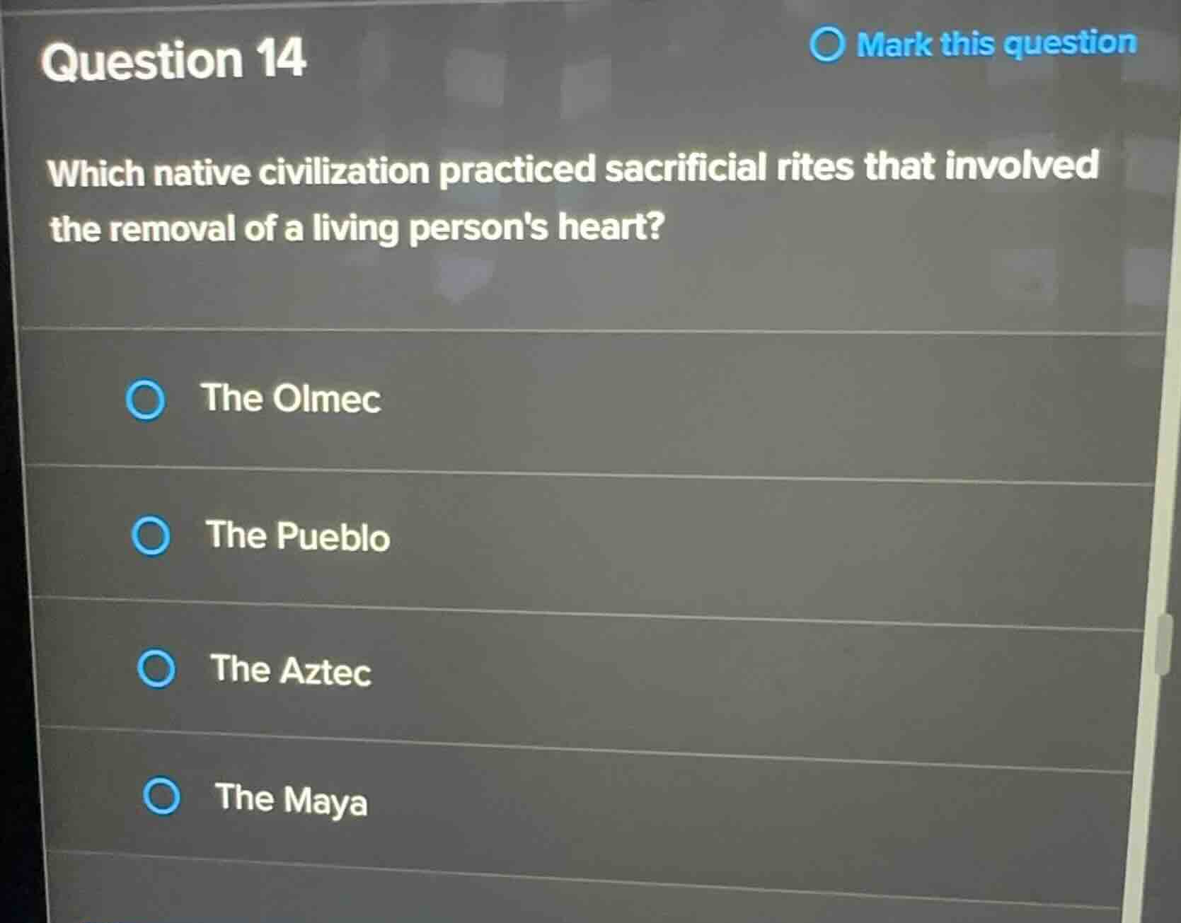 question 14 which native civilization practiced sacrificial rites that …