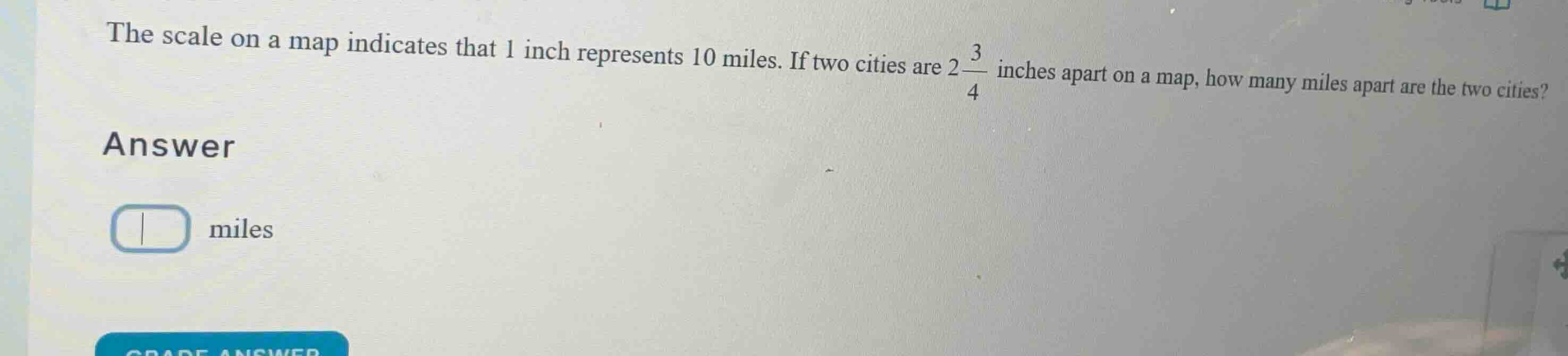 the scale on a map indicates that 1 inch represents 10 miles. if two ci…