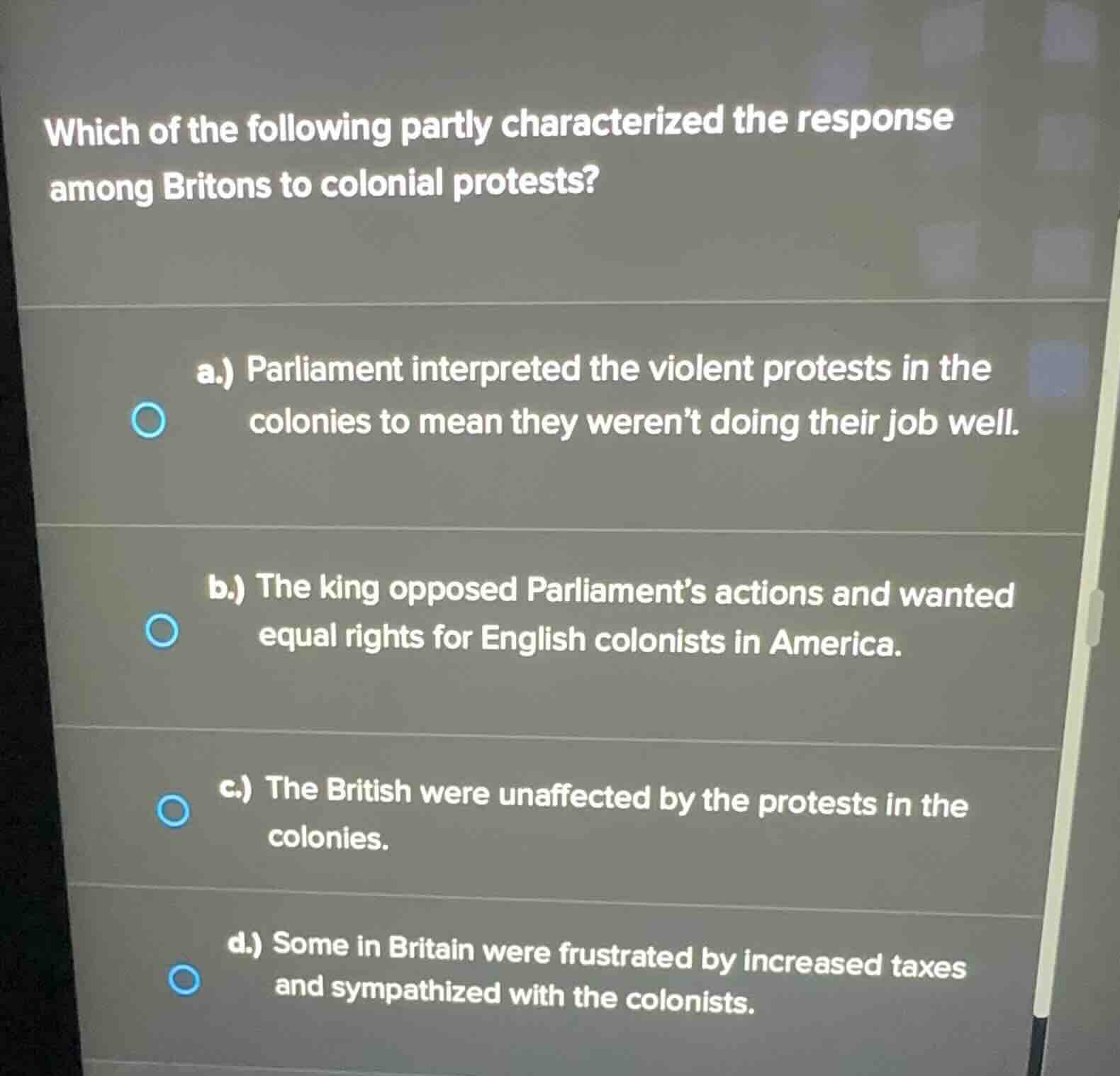which of the following partly characterized the response among britons …