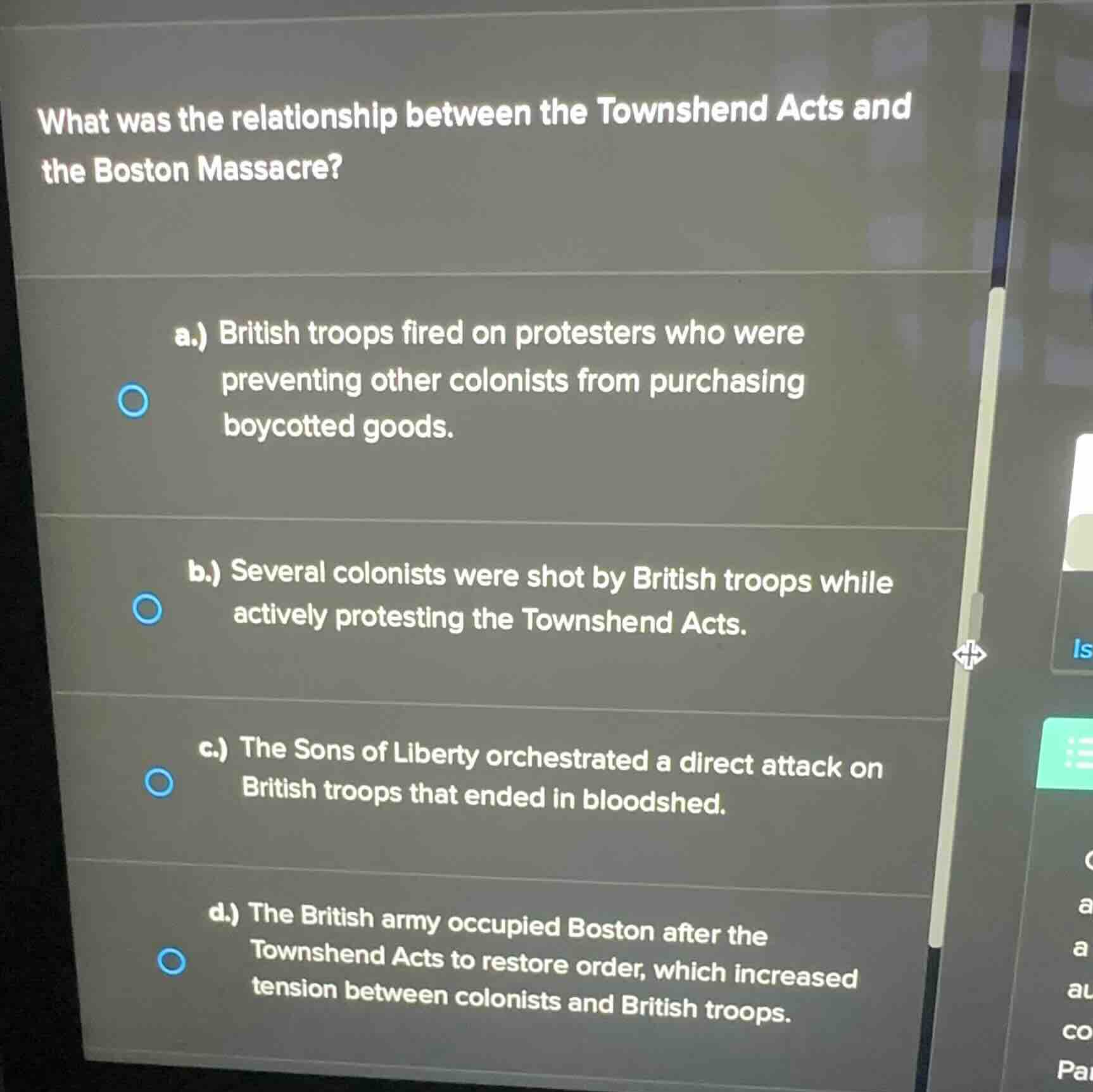 what was the relationship between the townshend acts and the boston mas…
