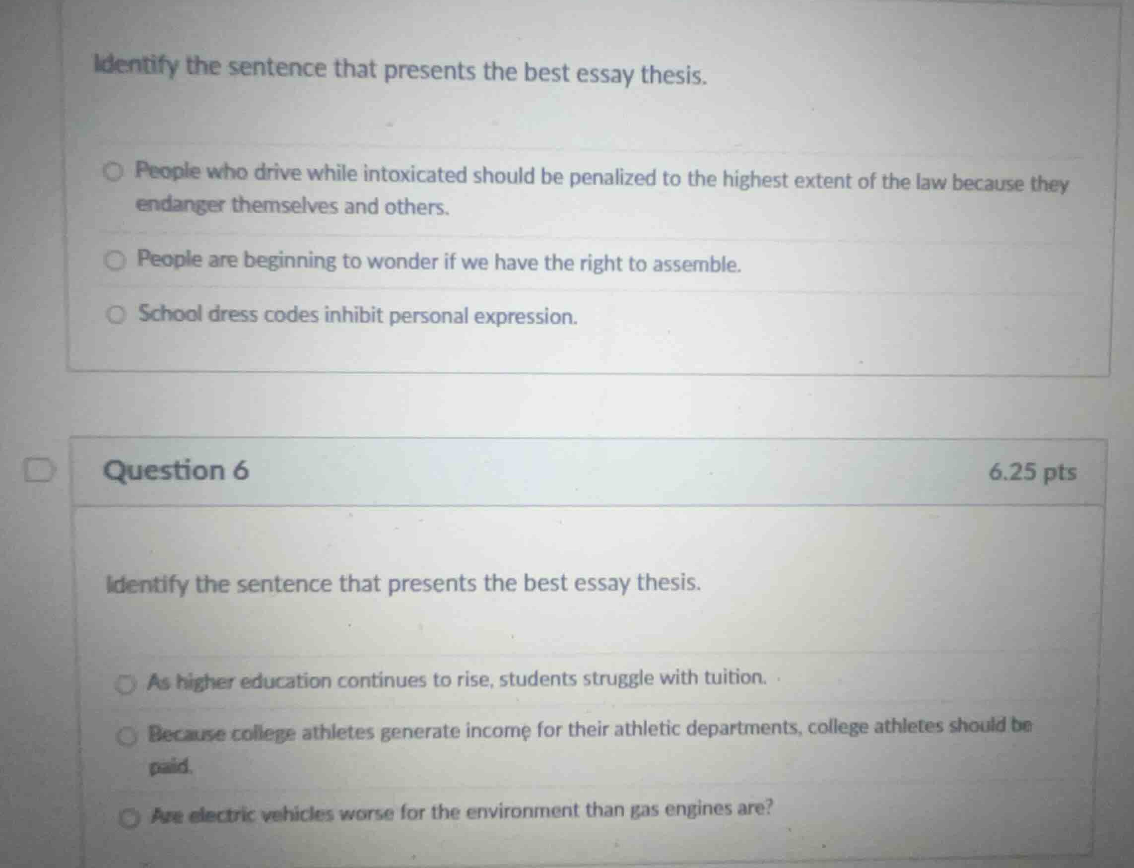identify the sentence that presents the best essay thesis. people who d…