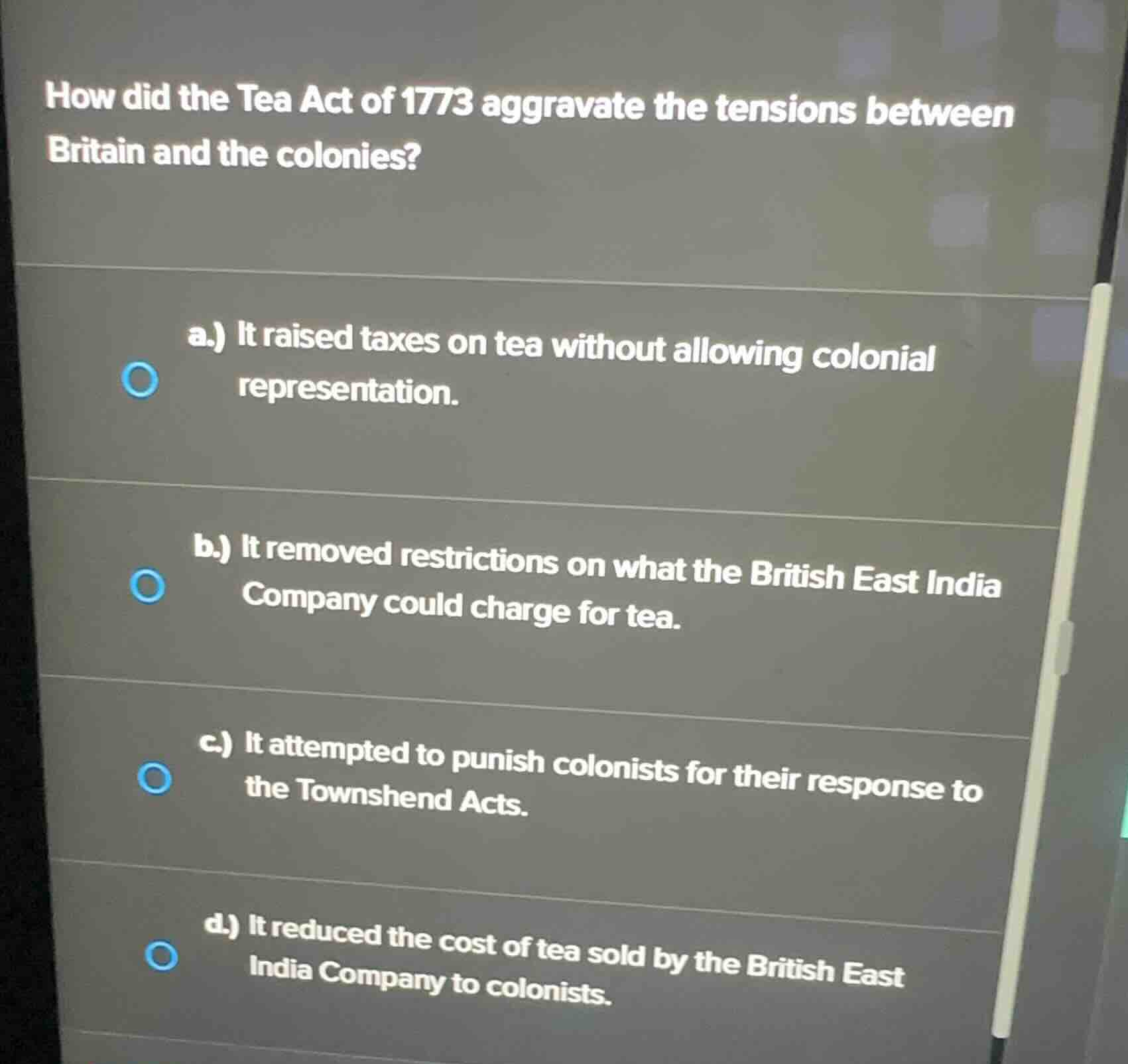 how did the tea act of 1773 aggravate the tensions between britain and …