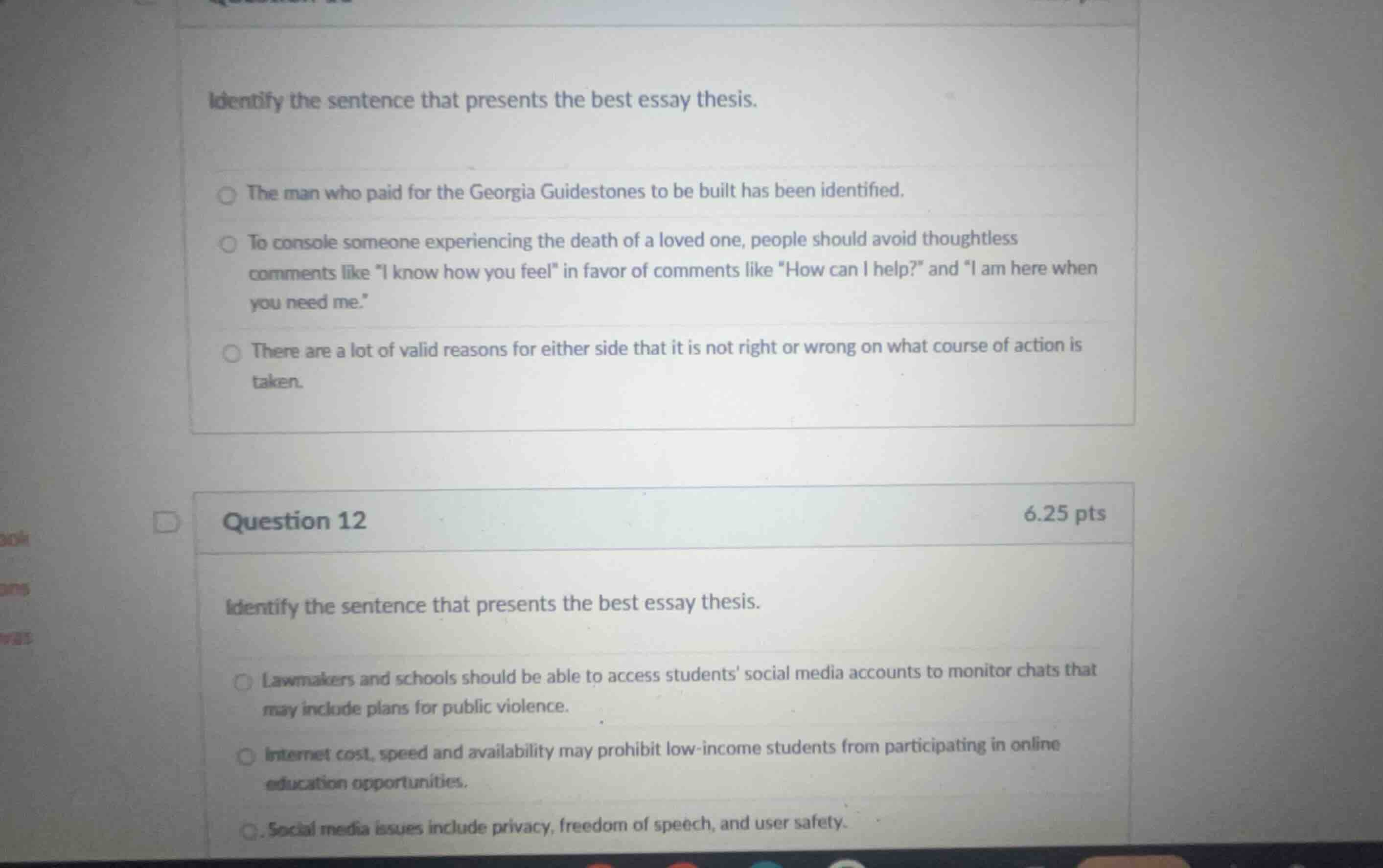 question 12 identify the sentence that presents the best essay thesis. …