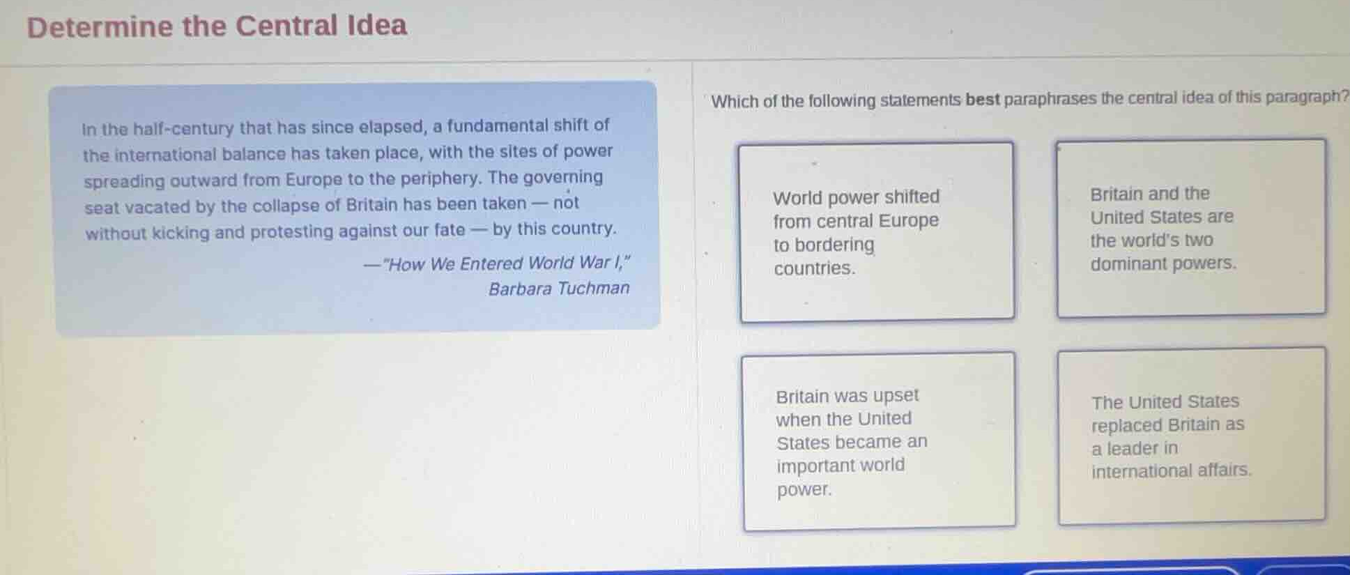 determine the central idea in the half-century that has since elapsed, …