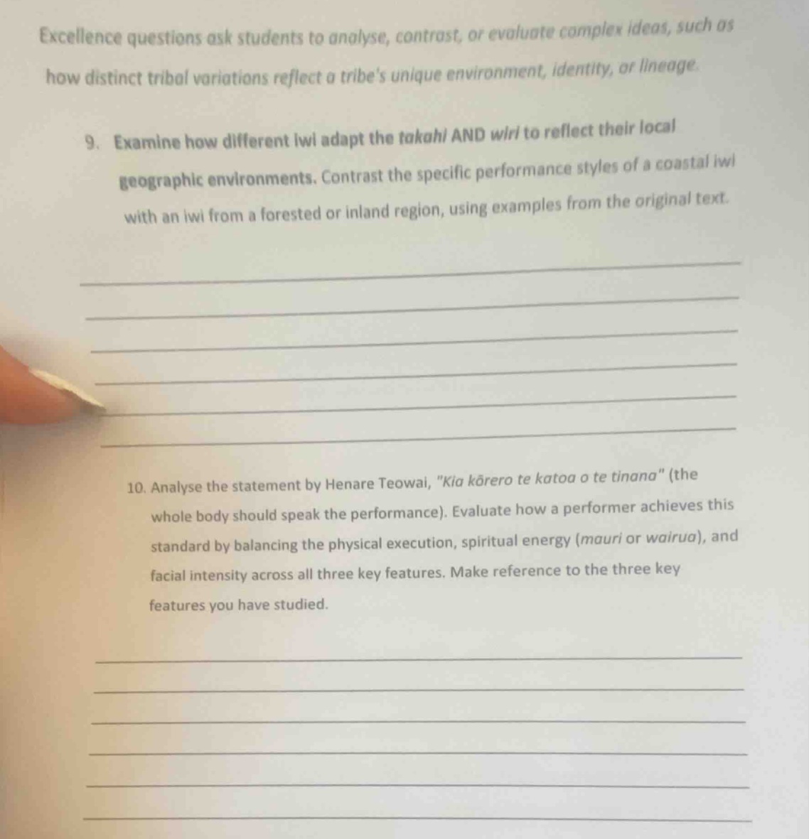 excellence questions ask students to analyse, contrast, or evaluate com…