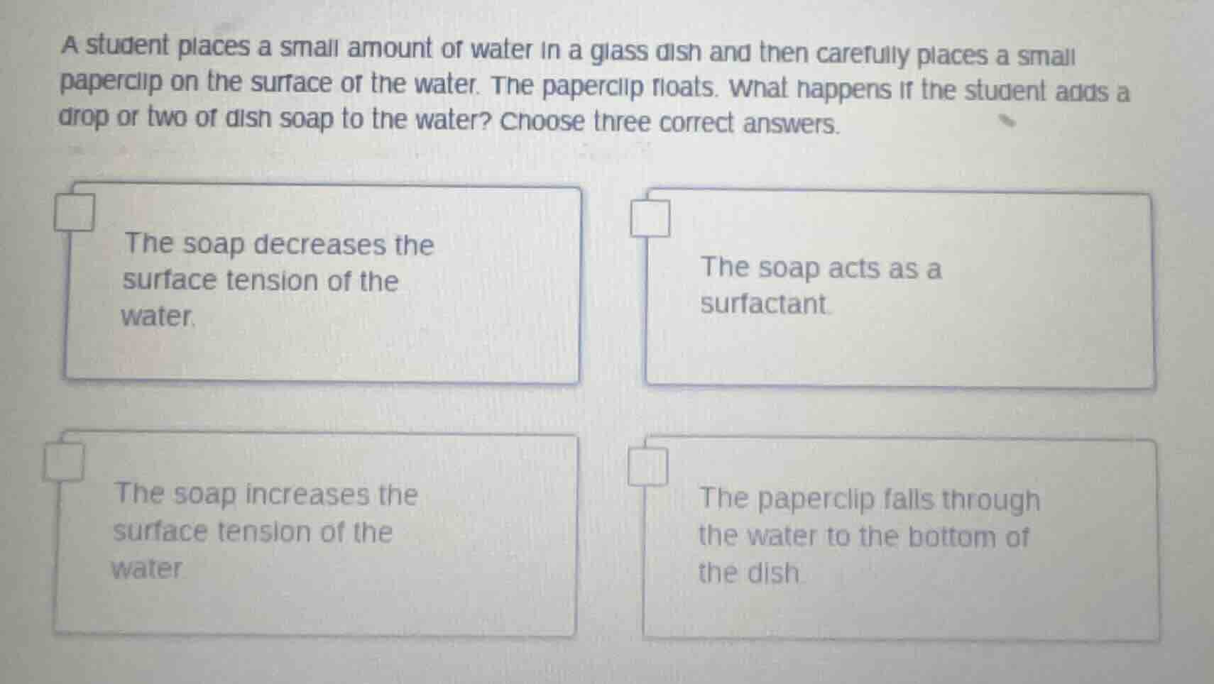 a student places a small amount of water in a glass dish and then caref…