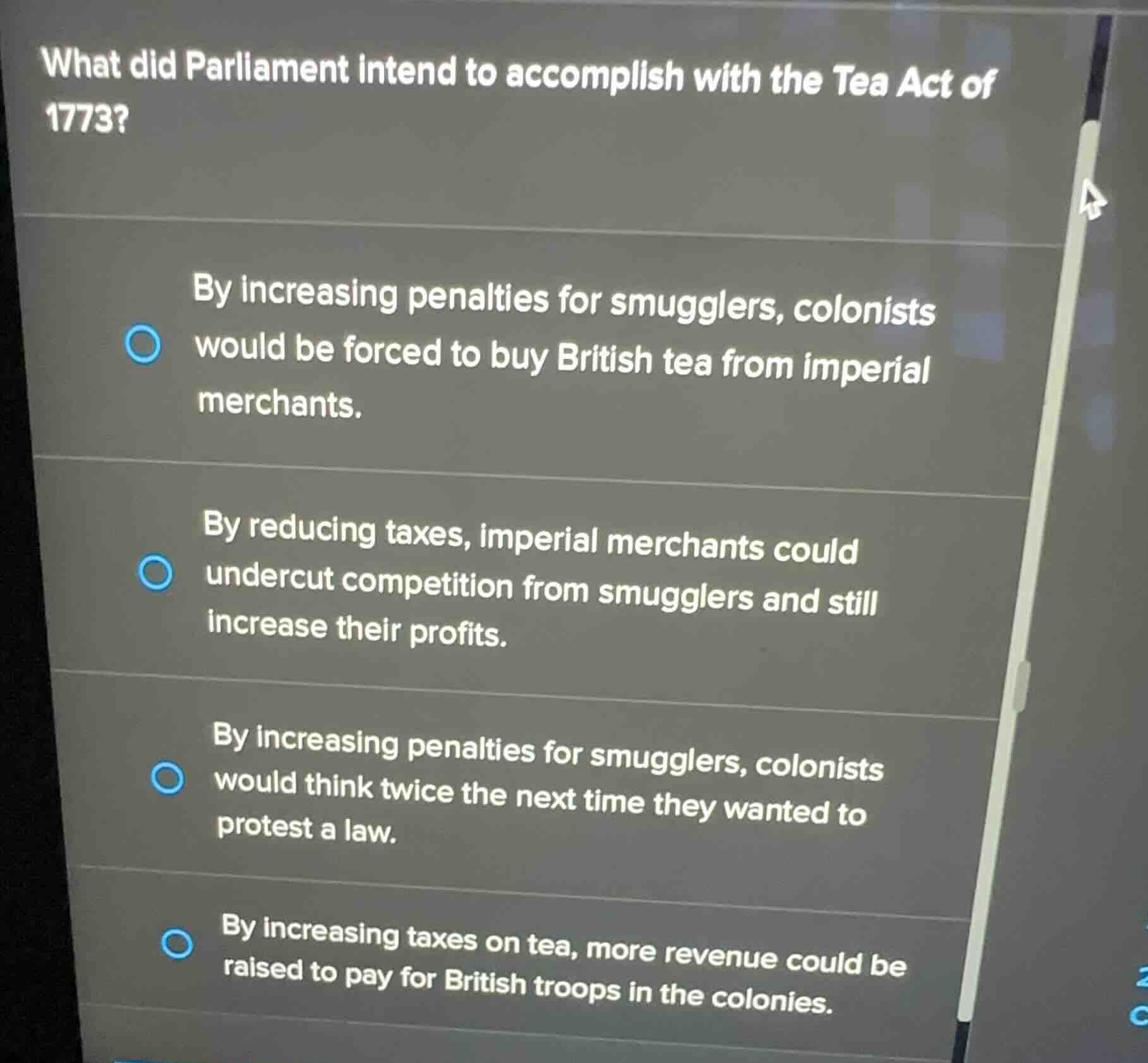 what did parliament intend to accomplish with the tea act of 1773? by i…