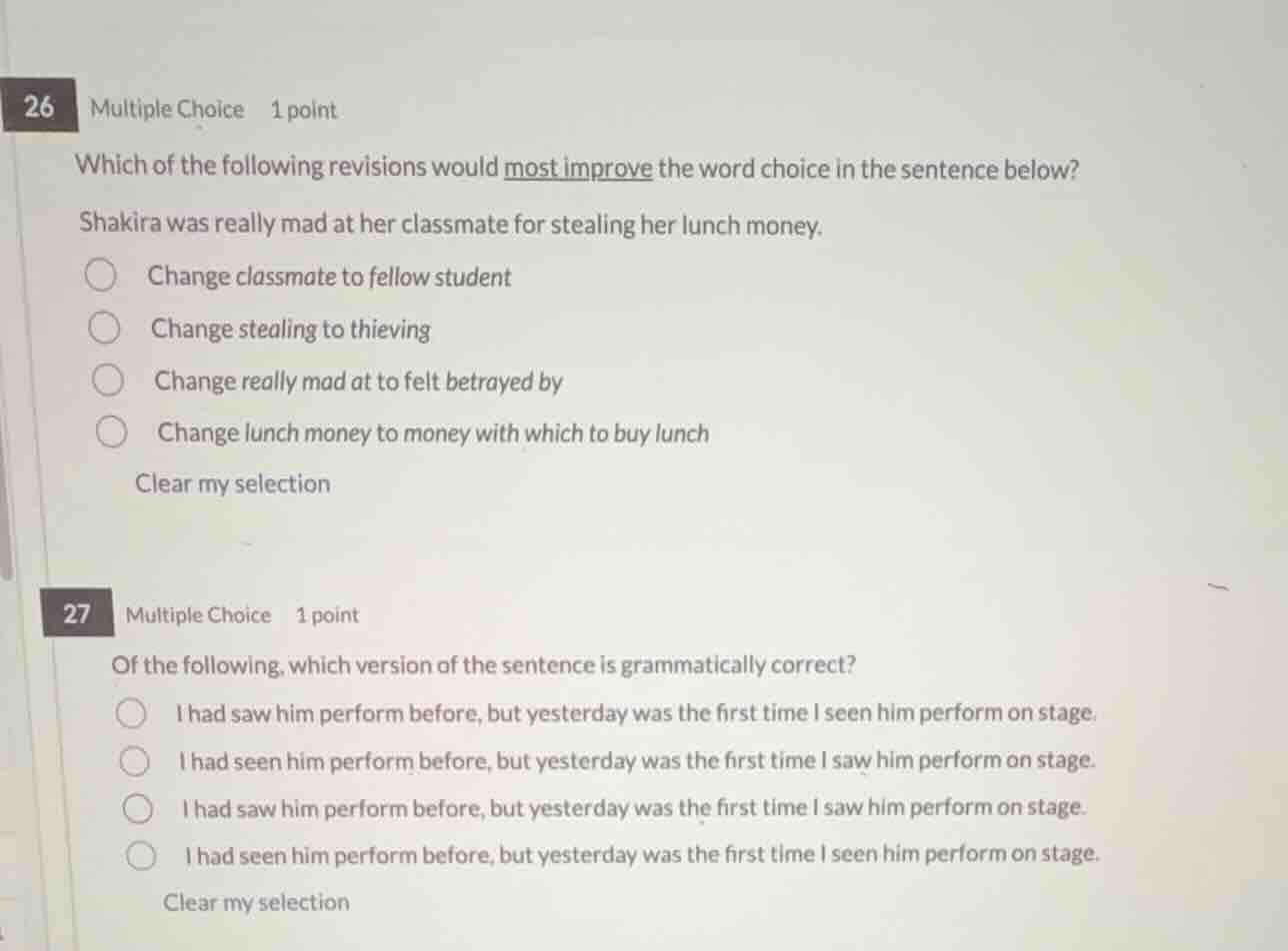 26 multiple choice 1 point which of the following revisions would most …