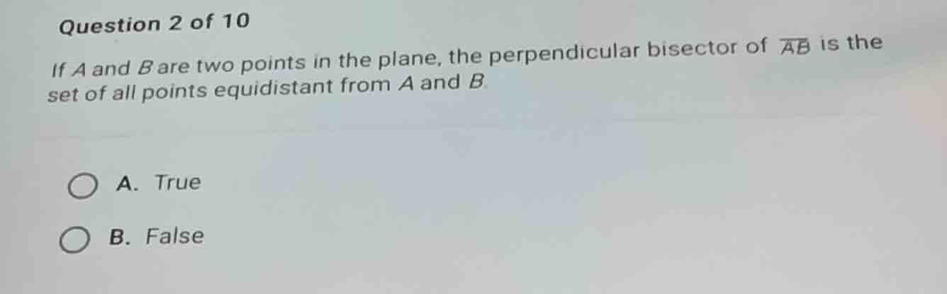 question 2 of 10 if \\(a\\) and \\(b\\) are two points in the plane, th…