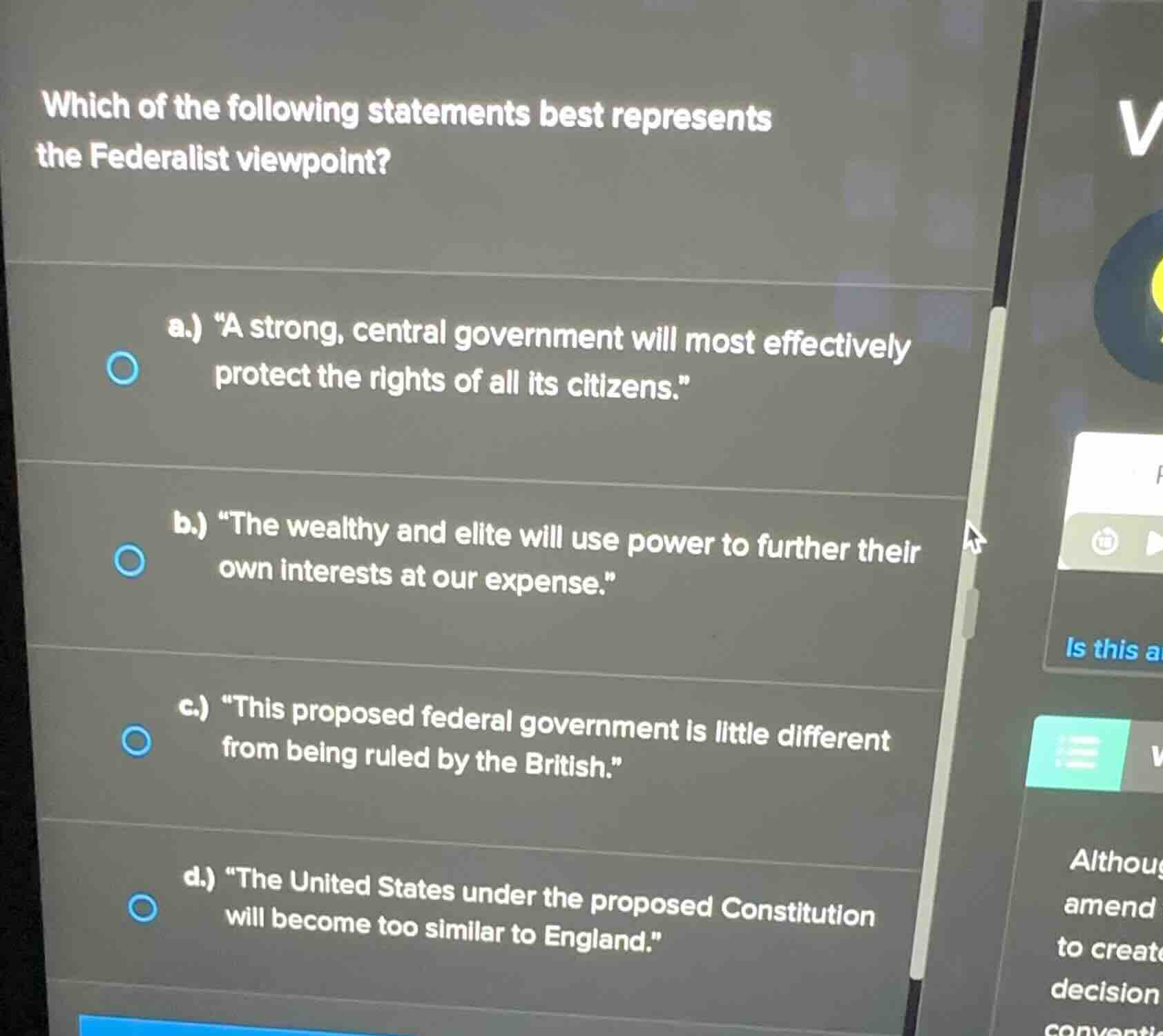 which of the following statements best represents the federalist viewpo…