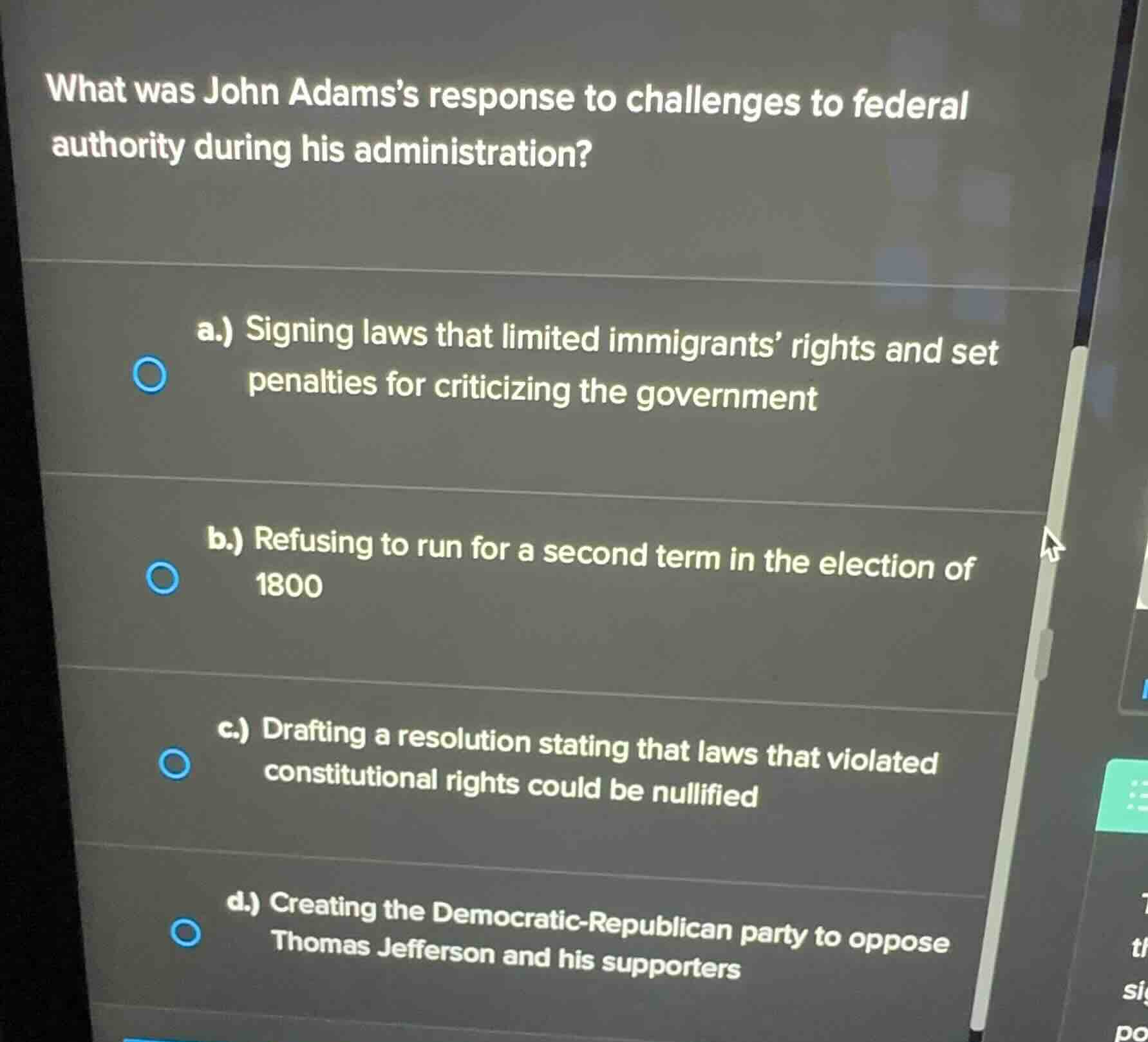 what was john adamss response to challenges to federal authority during…