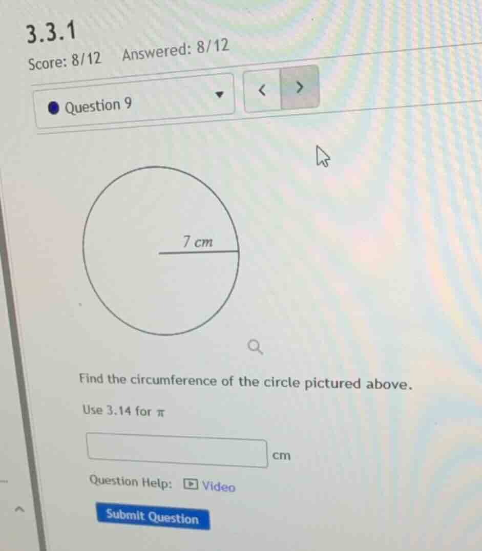 find the circumference of the circle pictured above. use 3.14 for \\(\\…