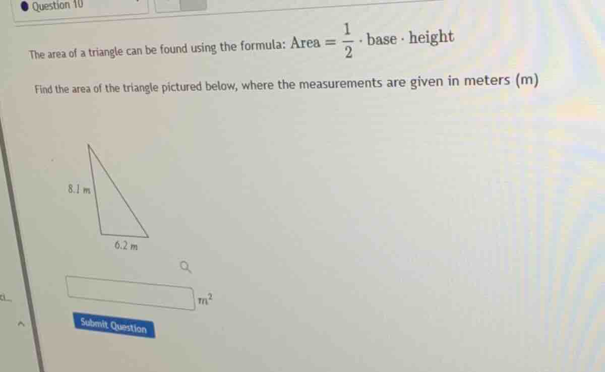 the area of a triangle can be found using the formula: \\(\\text{area} …