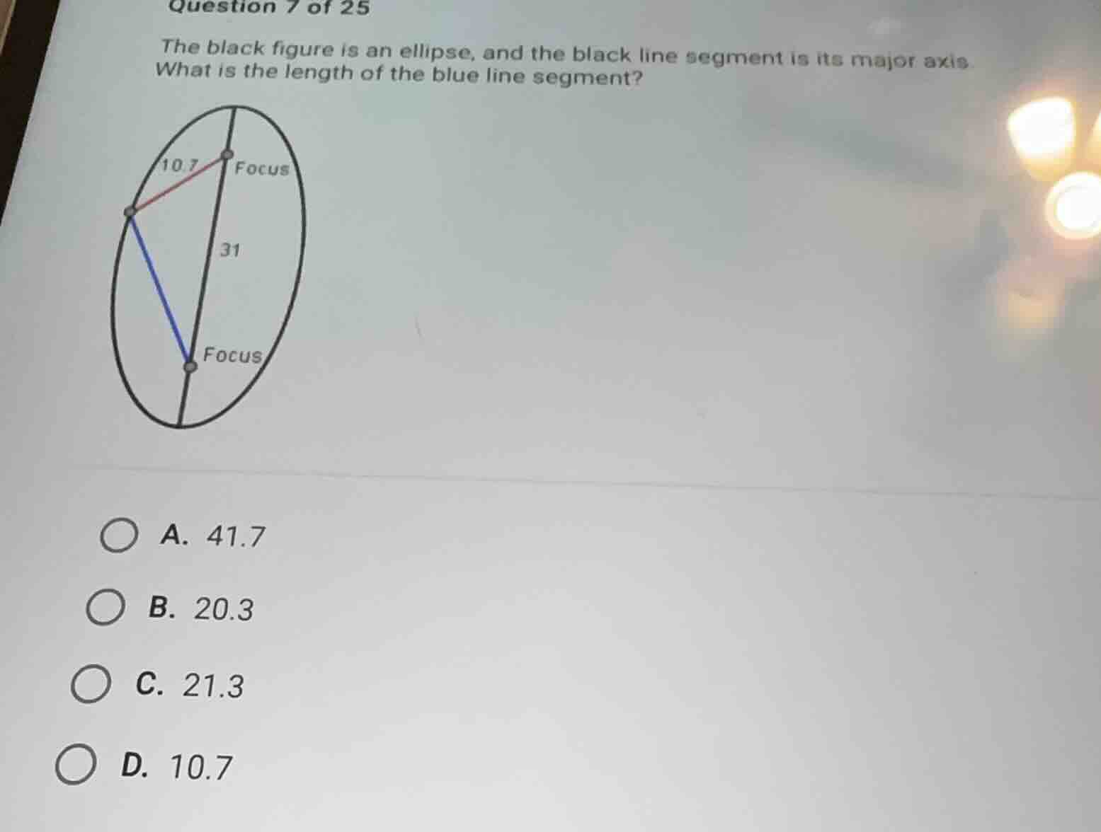 question 7 of 25 the black figure is an ellipse, and the black line seg…