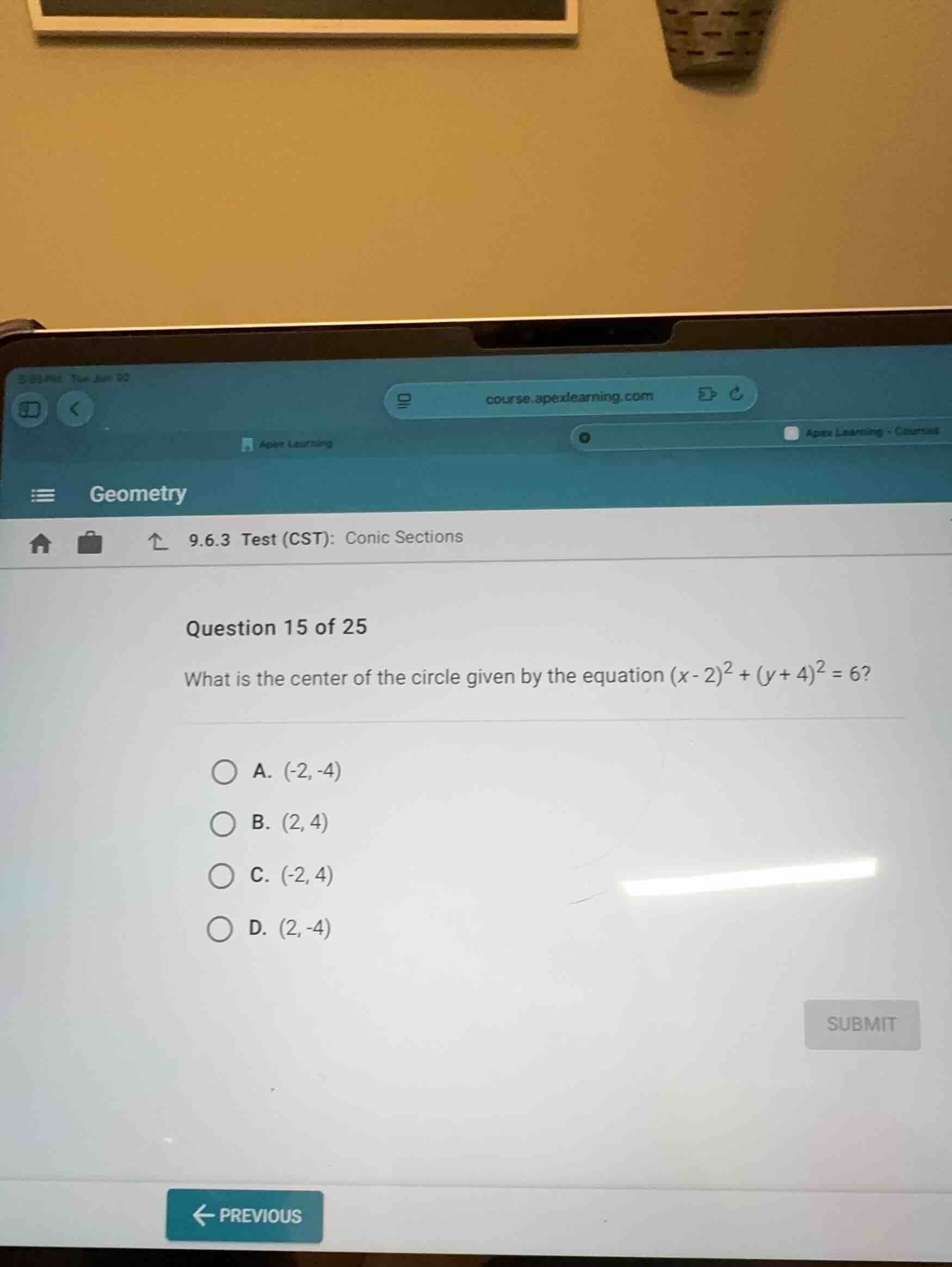 question 15 of 25 what is the center of the circle given by the equatio…