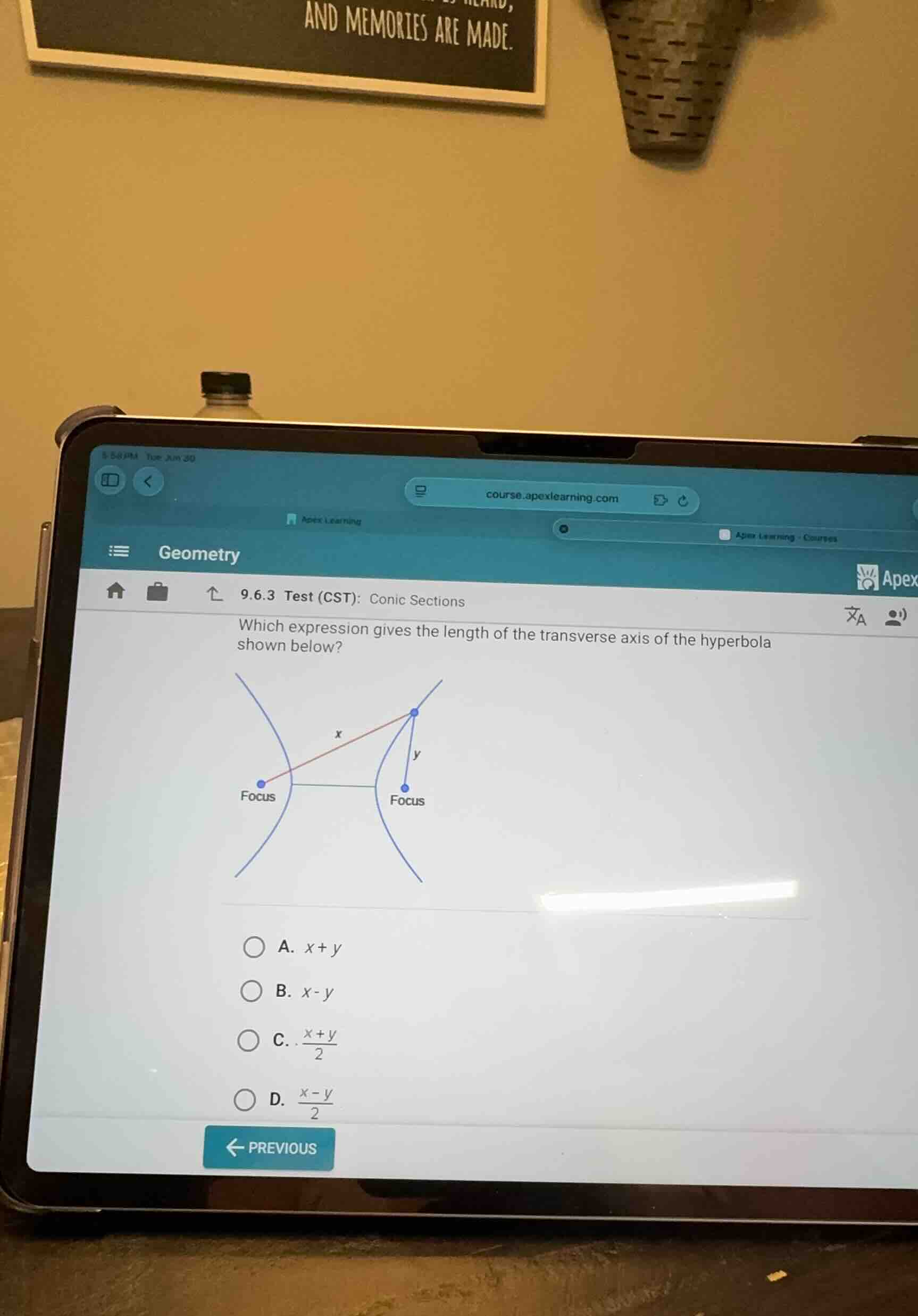 which expression gives the length of the transverse axis of the hyperbo…