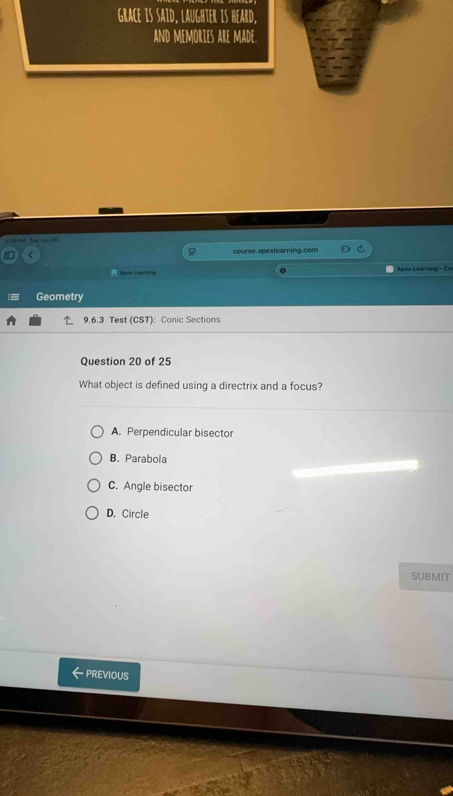 question 20 of 25 what object is defined using a directrix and a focus?…