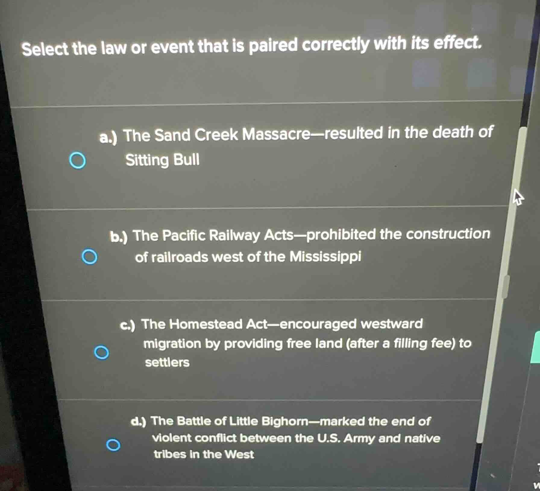 select the law or event that is paired correctly with its effect. a.) t…