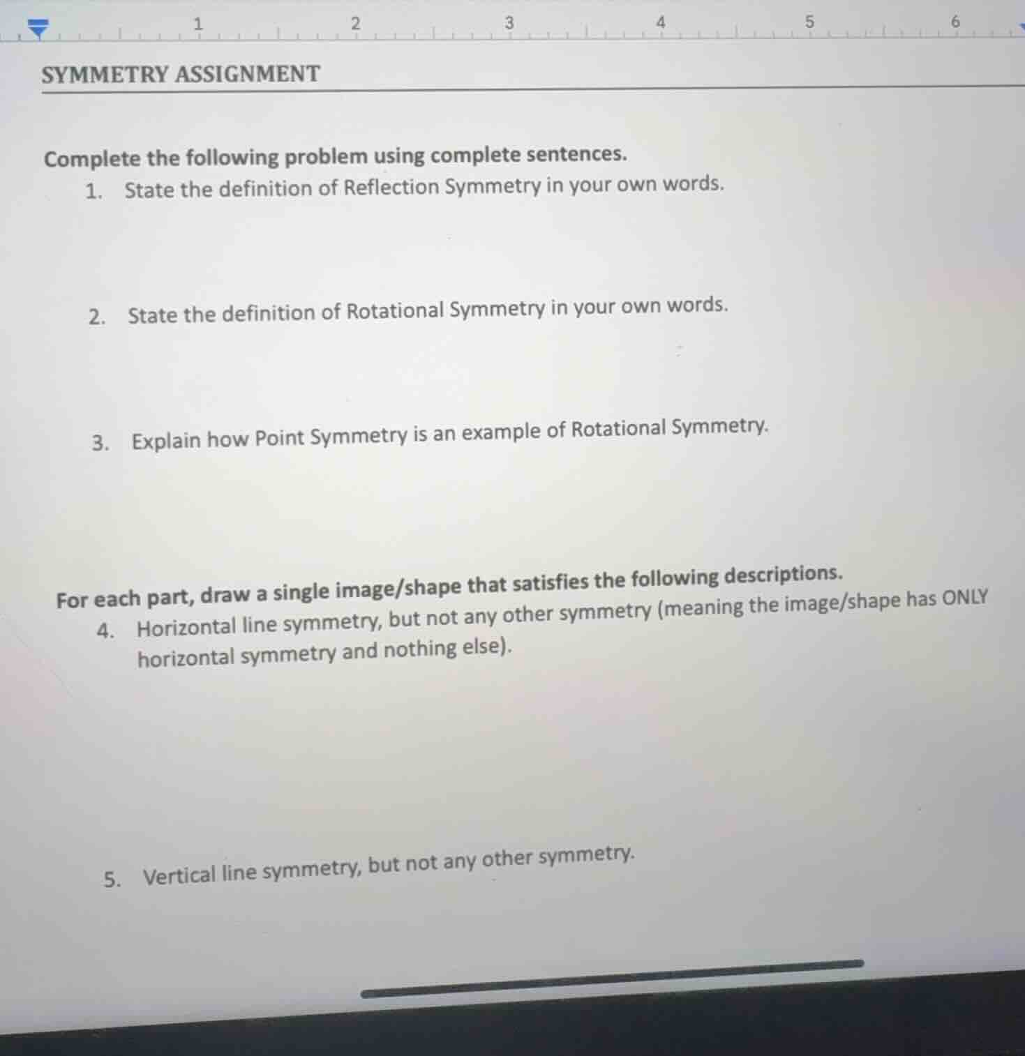 symmetry assignment complete the following problem using complete sente…