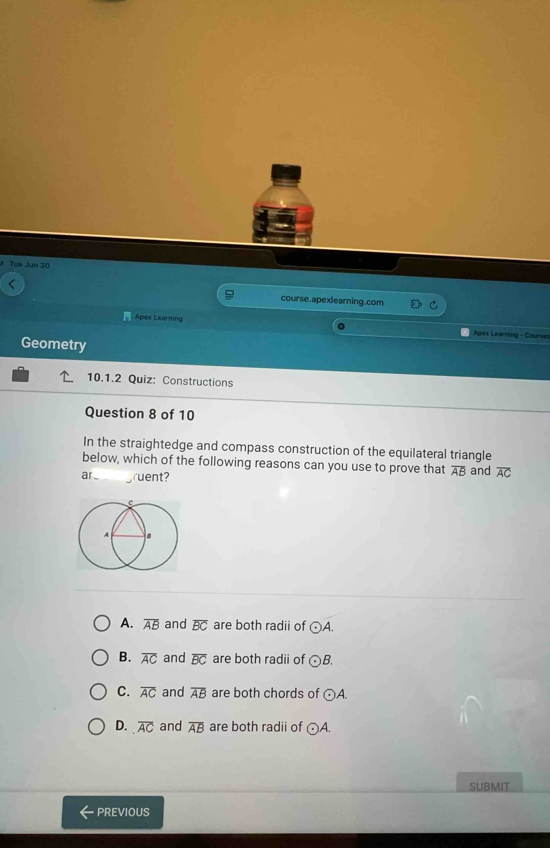 in the straightedge and compass construction of the equilateral triangl…