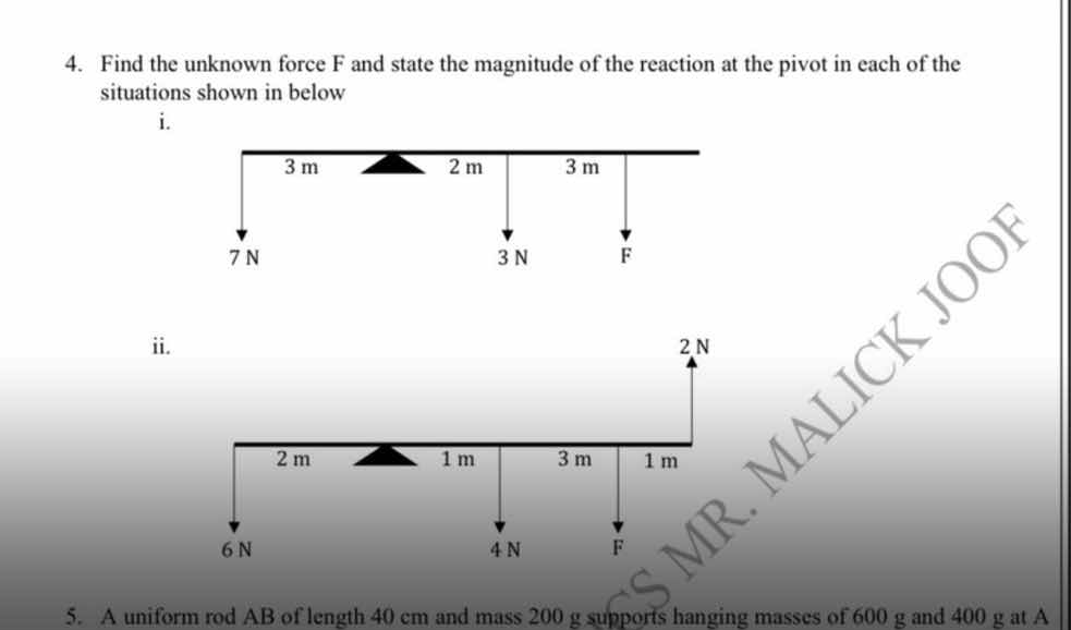 4. find the unknown force f and state the magnitude of the reaction at …