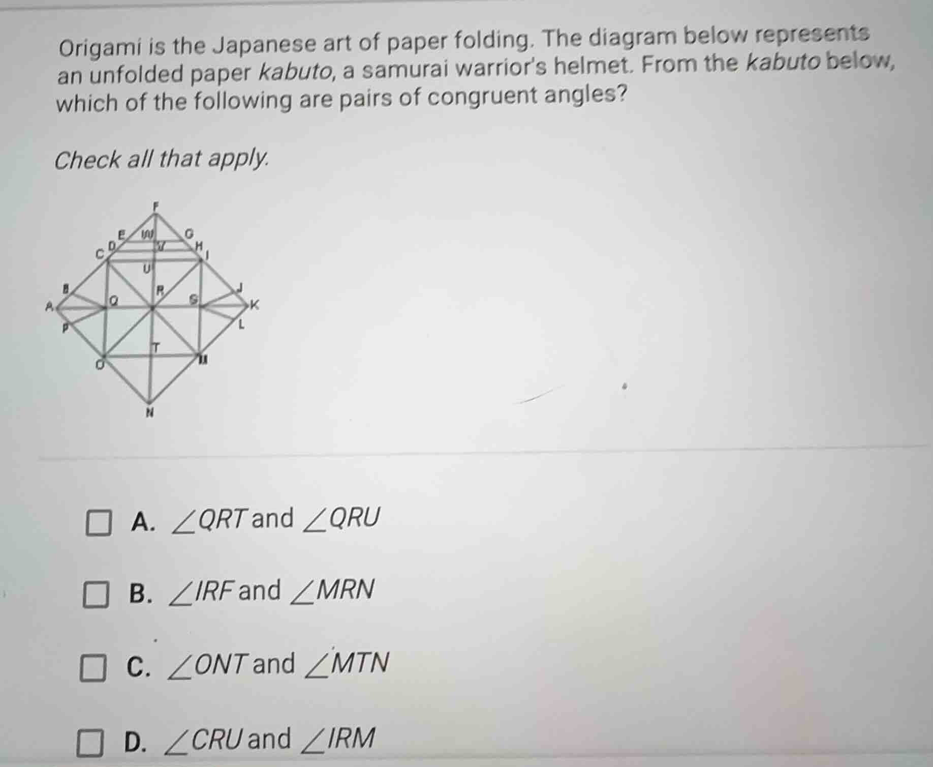 origami is the japanese art of paper folding. the diagram below represe…