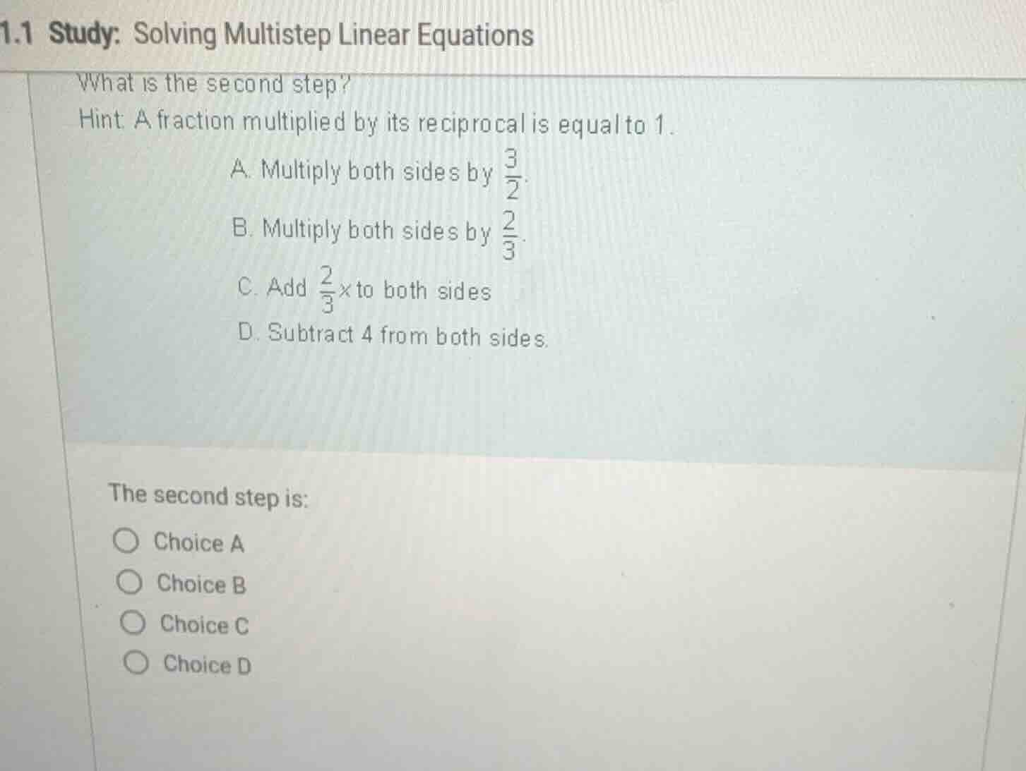 1.1 study: solving multistep linear equations what is the second step? …