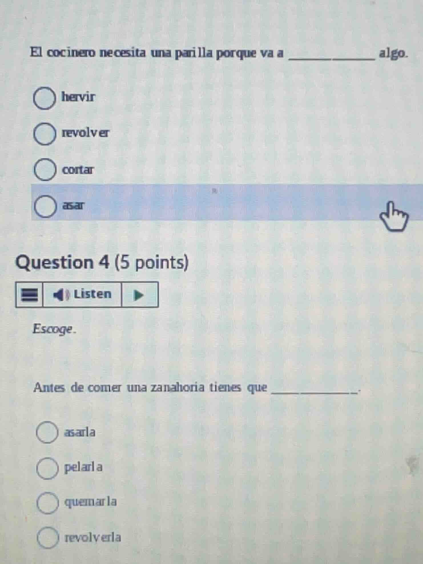 el cocinero necesita una parilla porque va a ________ algo. hervir revo…