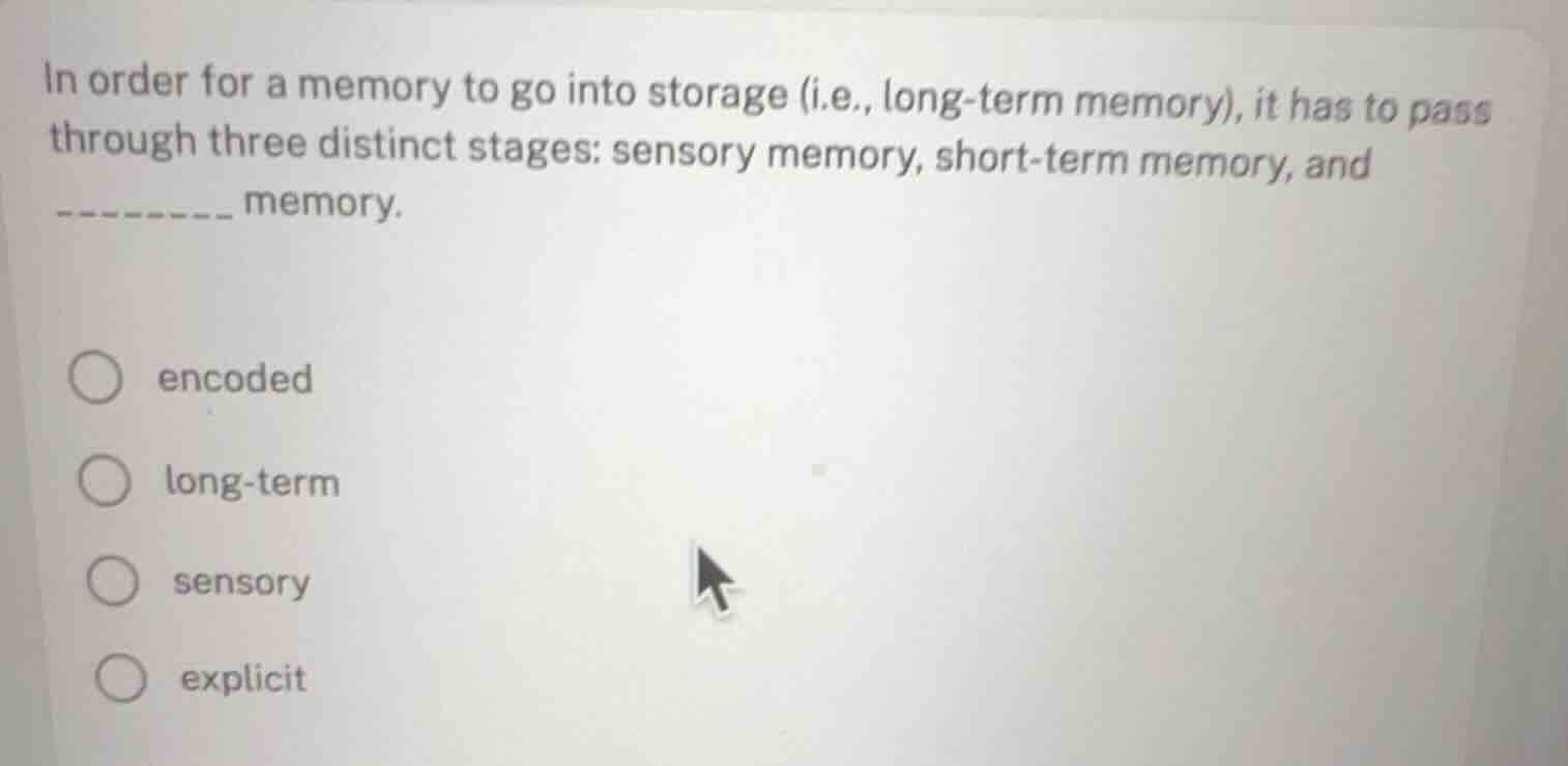 in order for a memory to go into storage (i.e., long-term memory), it h…