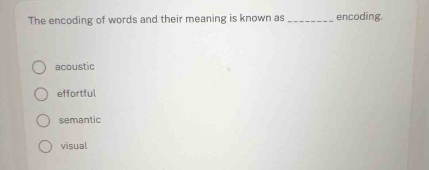 the encoding of words and their meaning is known as ________ encoding. …