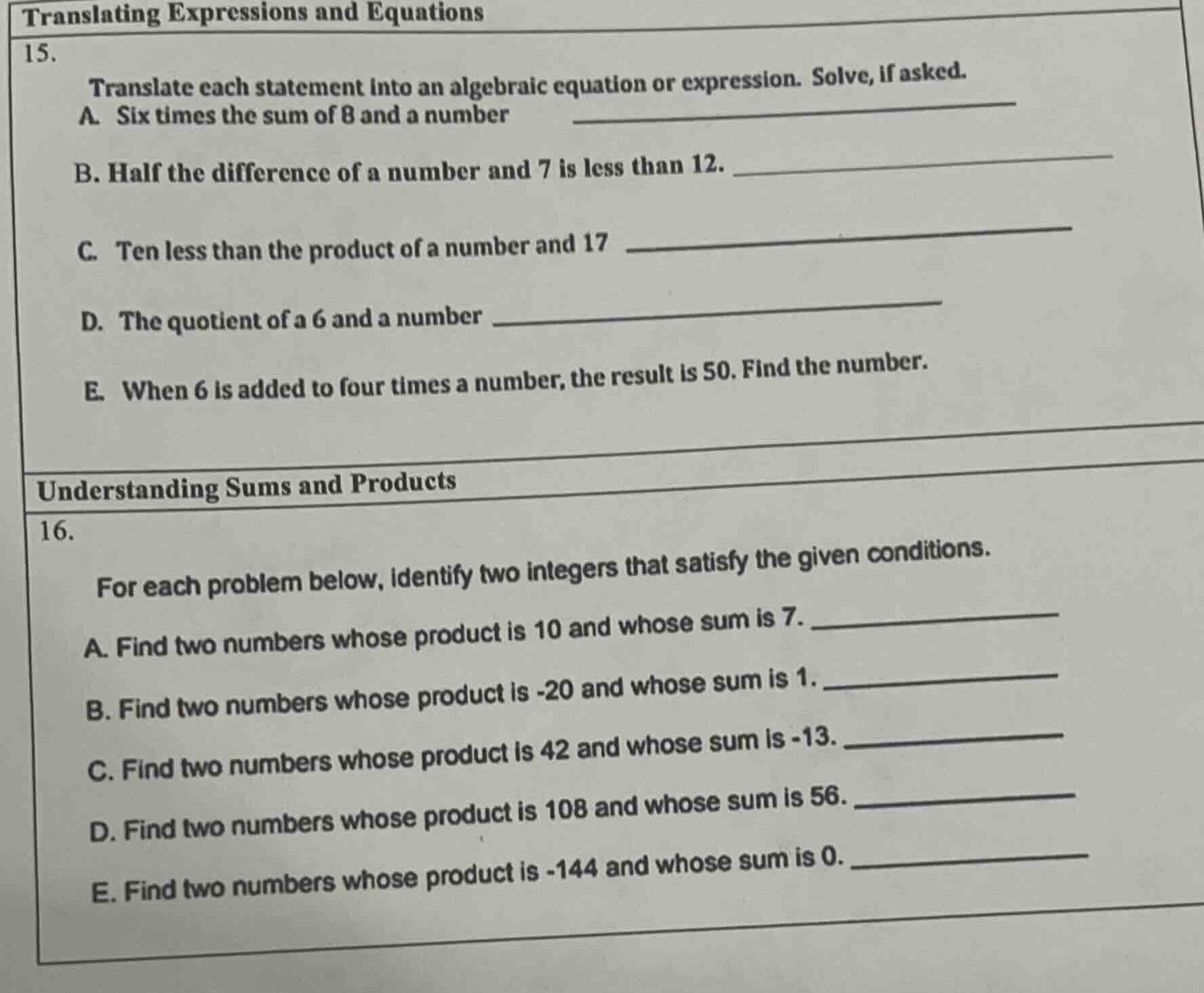 translating expressions and equations 15. translate each statement into…