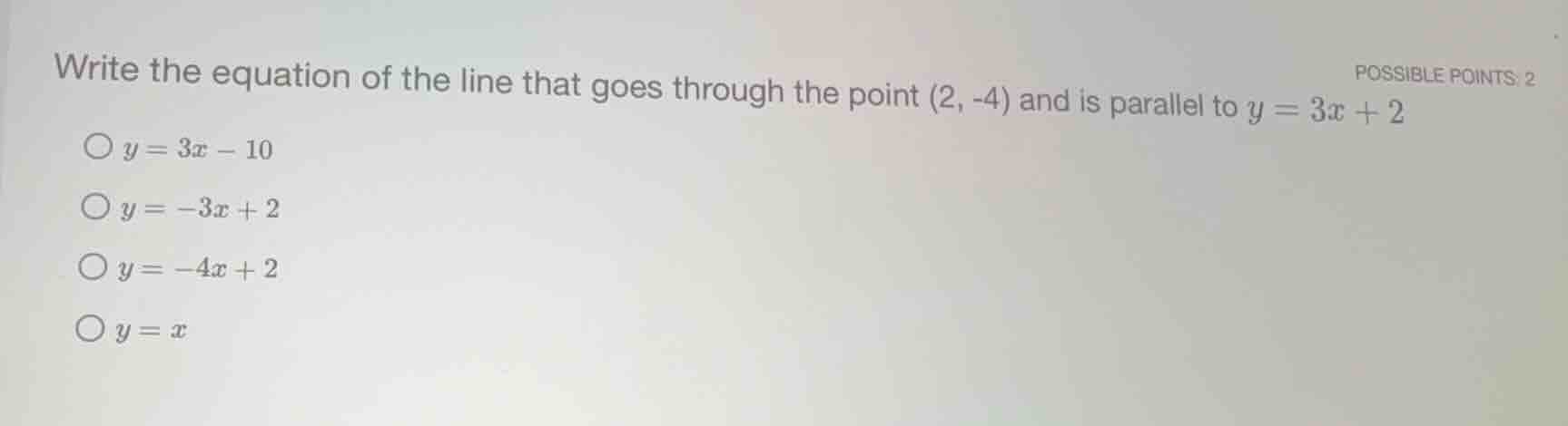 write the equation of the line that goes through the point \\((2, -4)\\…
