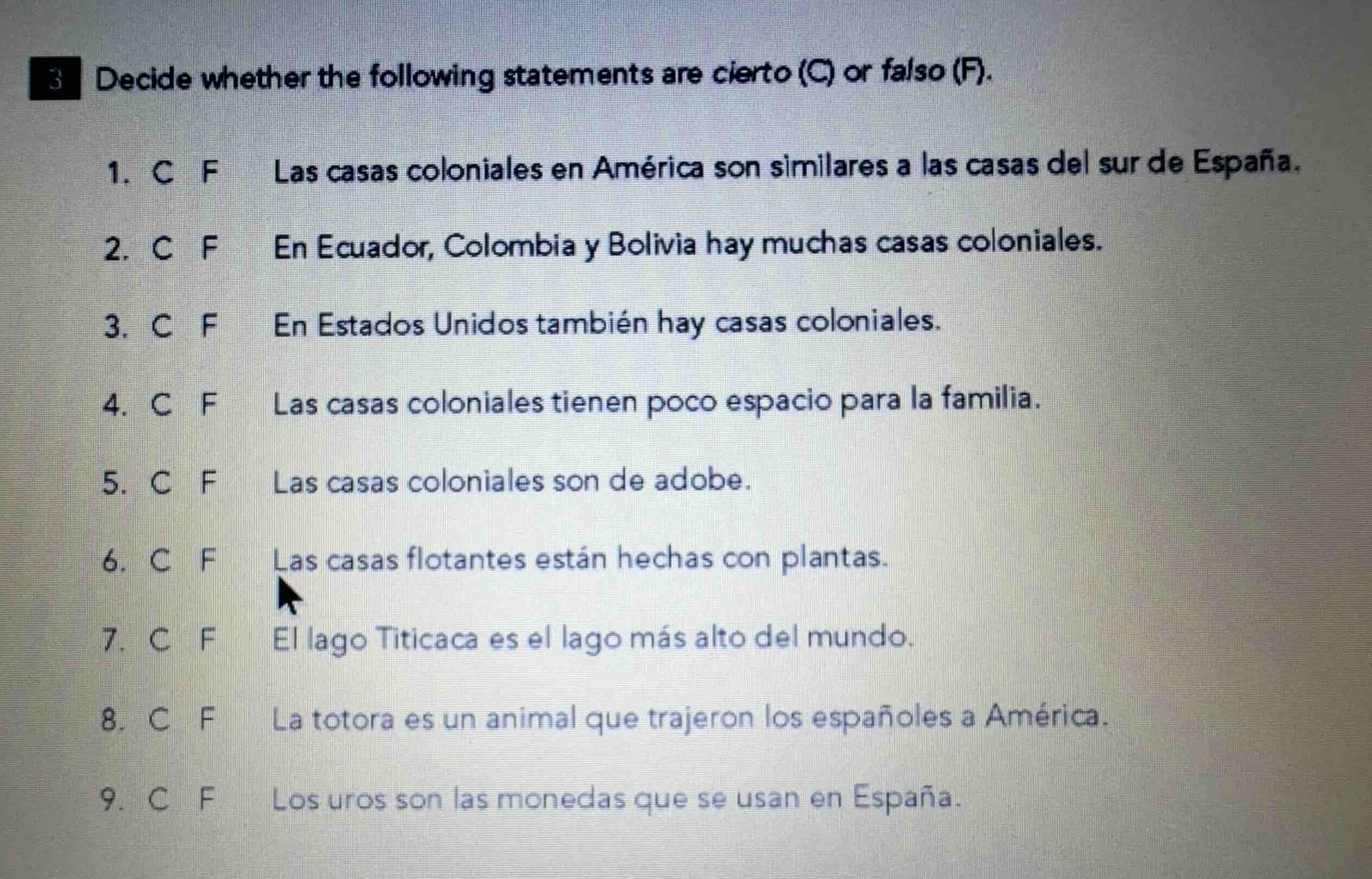 3 decide whether the following statements are cierto (c) or falso (f). …