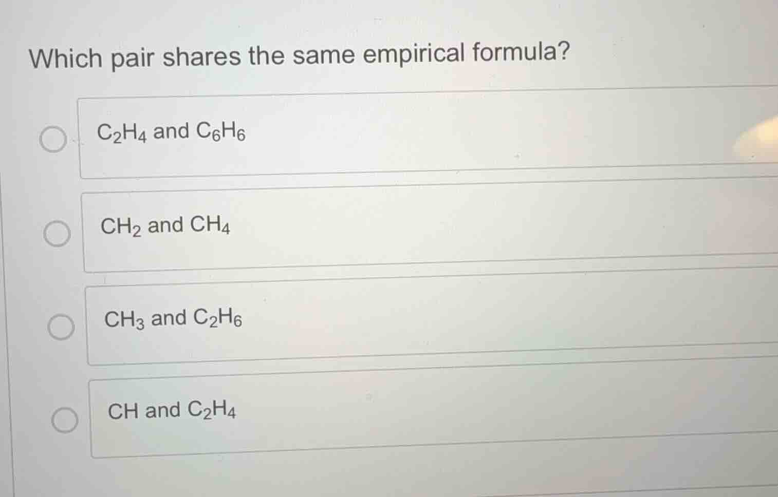 which pair shares the same empirical formula? \\(\\text{c}_2\\text{h}_4…