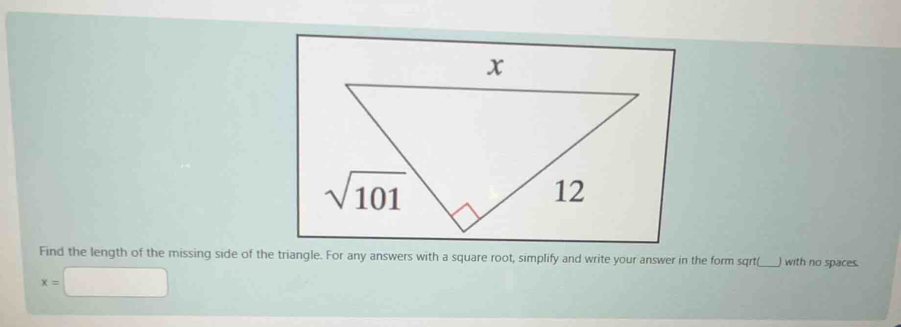 find the length of the missing side of the triangle. for any answers wi…
