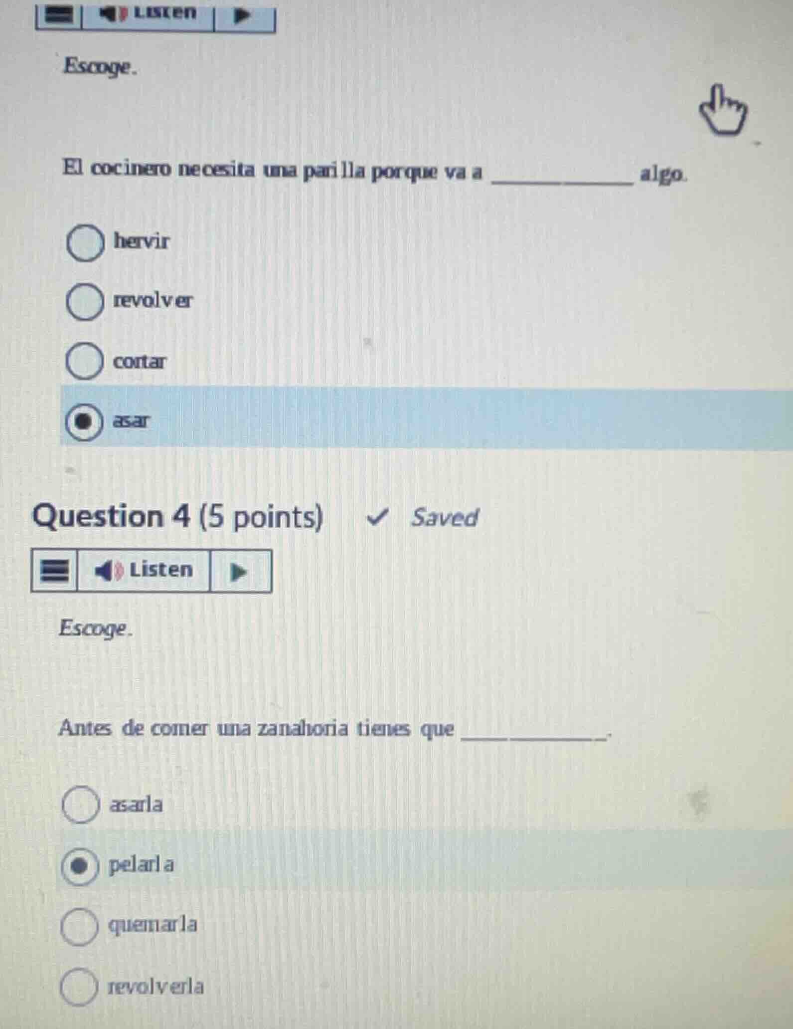 escoge. el cocinero necesita una parilla porque va a ________ algo. her…