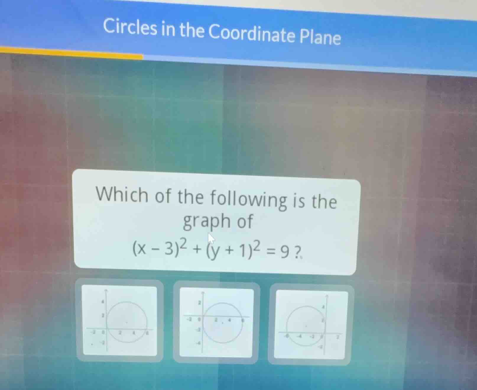 circles in the coordinate plane which of the following is the graph of …