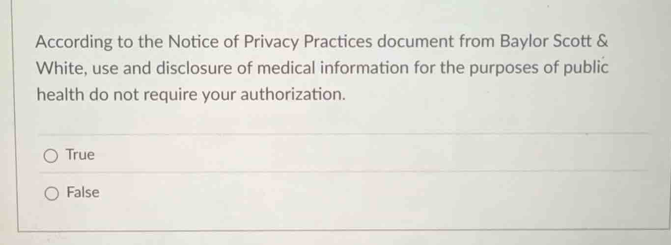 according to the notice of privacy practices document from baylor scott…