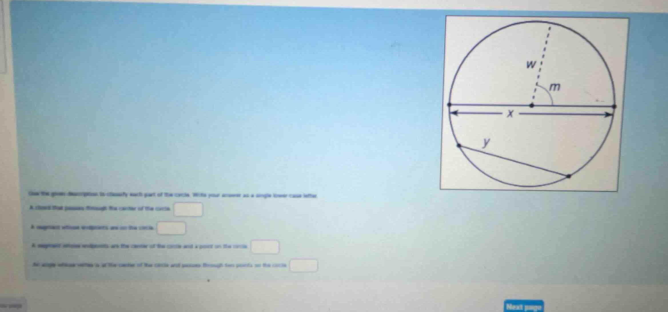 use the given description to classify each part of the circle. write yo…