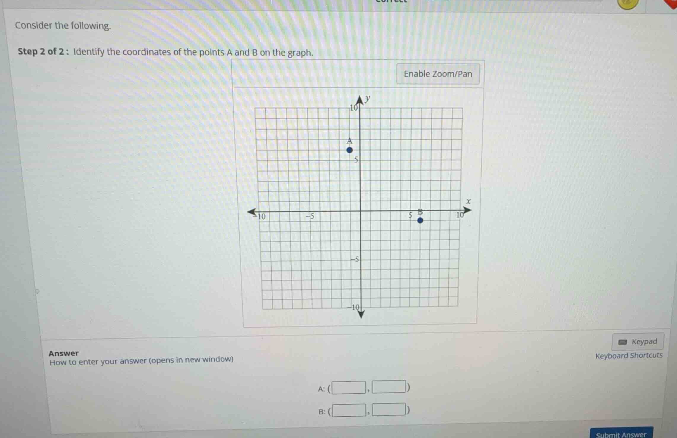 consider the following. step 2 of 2: identify the coordinates of the po…