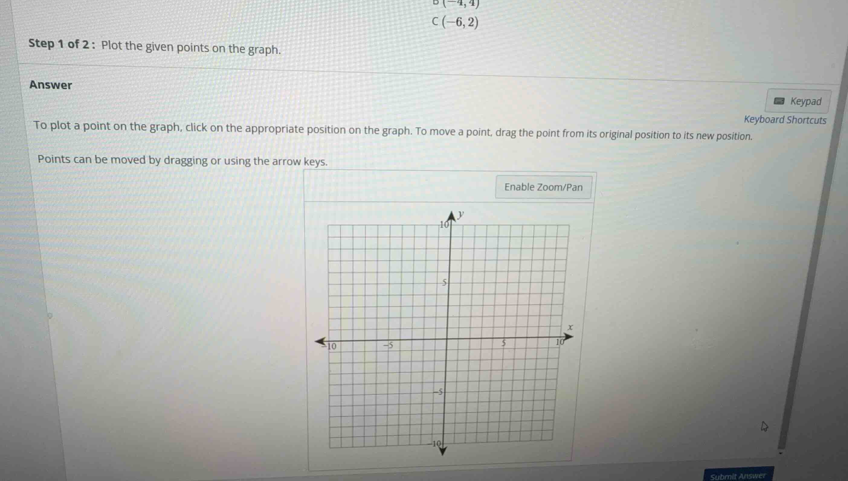 step 1 of 2: plot the given points on the graph. answer to plot a point…