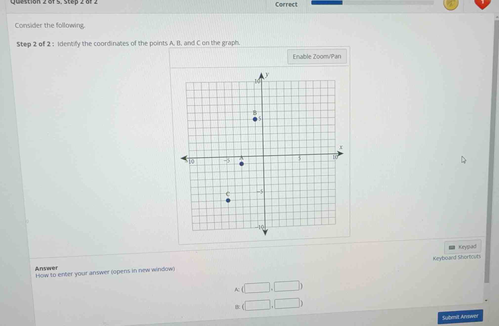 consider the following. step 2 of 2: identify the coordinates of the po…