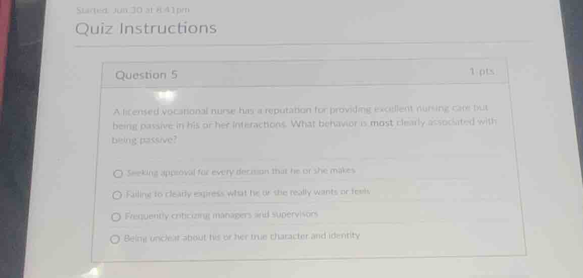 question 5 1 pts a licensed vocational nurse has a reputation for provi…