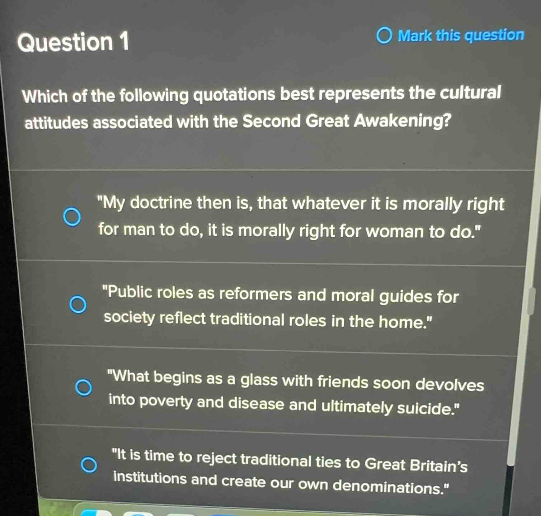 question 1 which of the following quotations best represents the cultur…