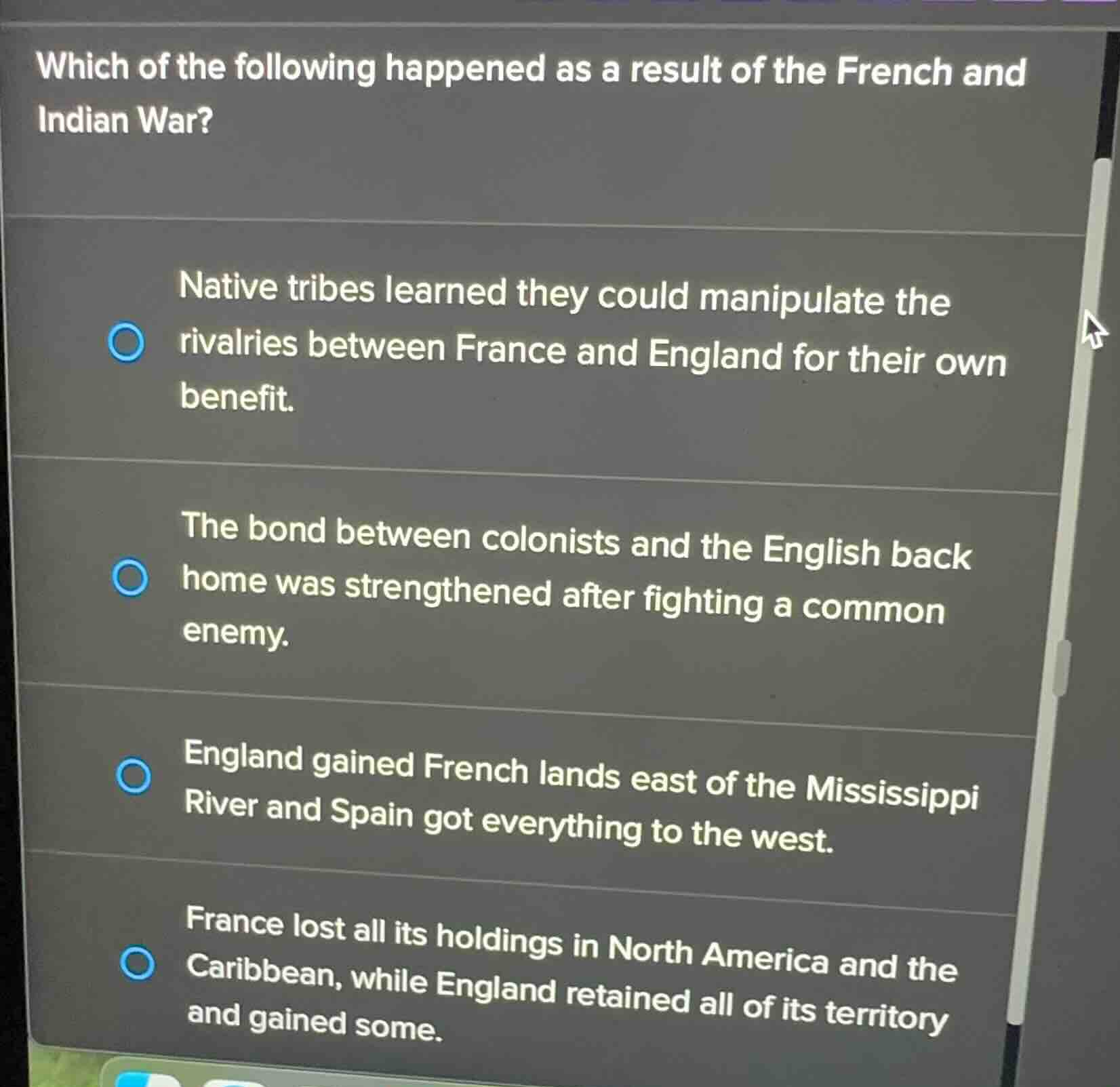 which of the following happened as a result of the french and indian wa…