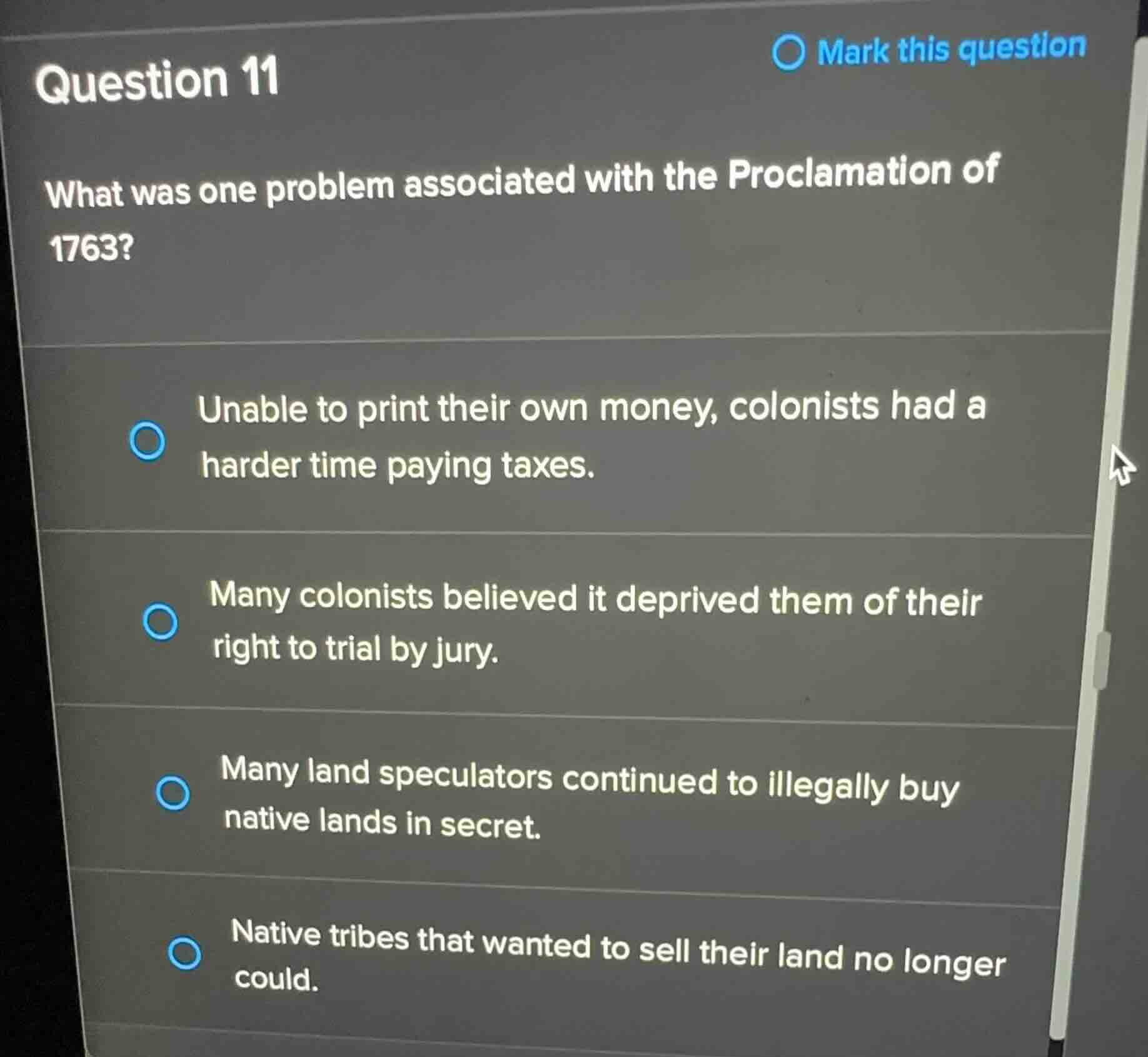 question 11 what was one problem associated with the proclamation of 17…
