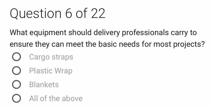 question 6 of 22 what equipment should delivery professionals carry to …