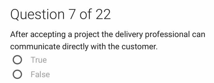question 7 of 22 after accepting a project the delivery professional ca…