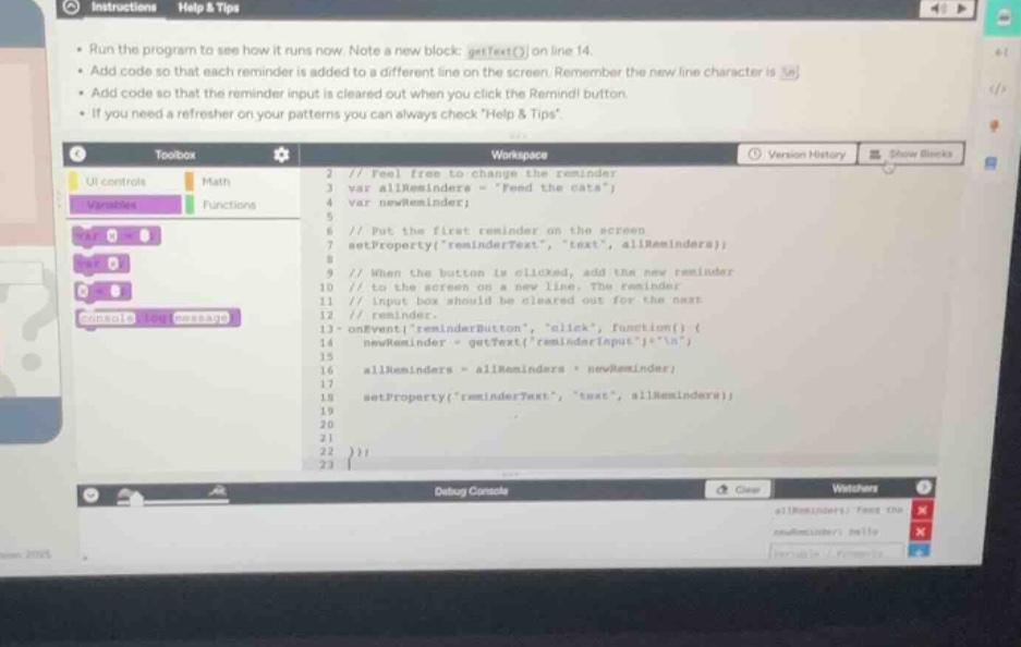 run the program to see how it runs now. note a new block: gettext() on …